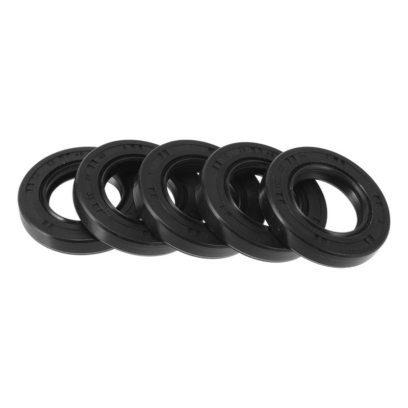 TUCKBOLD Universal Oil Seal TC Double Lip W Steel Spring Seal Ring Rotary Shaft Seal 28x48x8mm High Pressure NBR Rubber Black 5 Pcs - Image 1